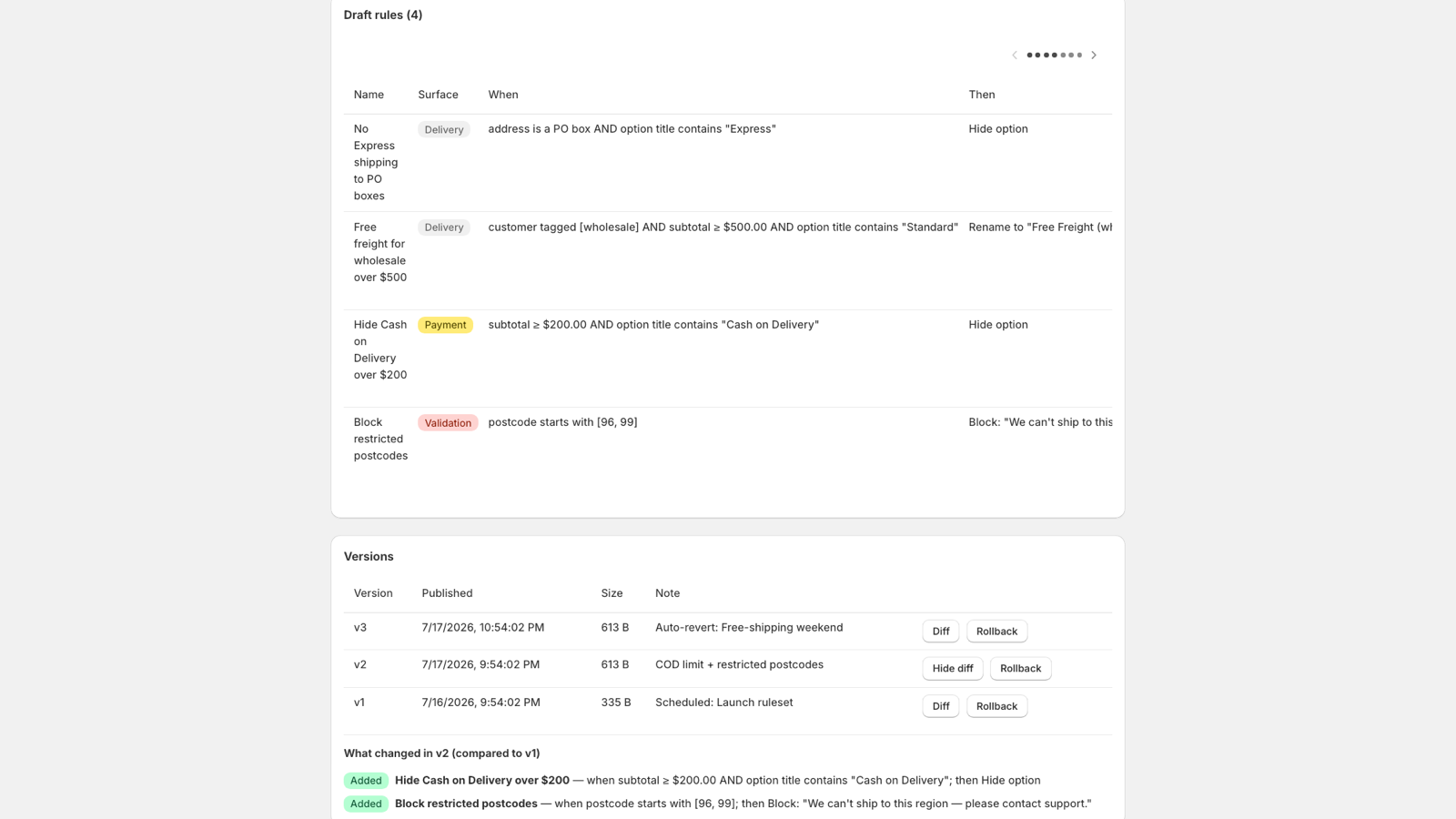 Drydock version history with diffs and one-click restore